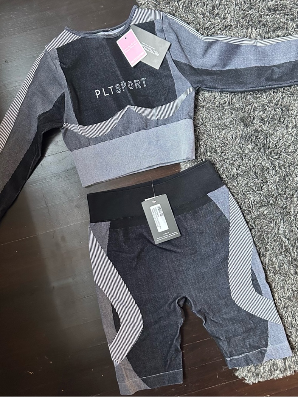 NWT PLT Sport Two-Piece Active Set in Heathered Black & Gray